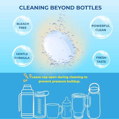 flowcheer Bottle Cleaning Tablets 36-Pack | Powerful & Odor-Control Formula | Deep Cleaner for Stainless Steel, Glass, Thermos, Tumblers, Hydration Bladders | Ideal for Daily Household & Outdoor Gear