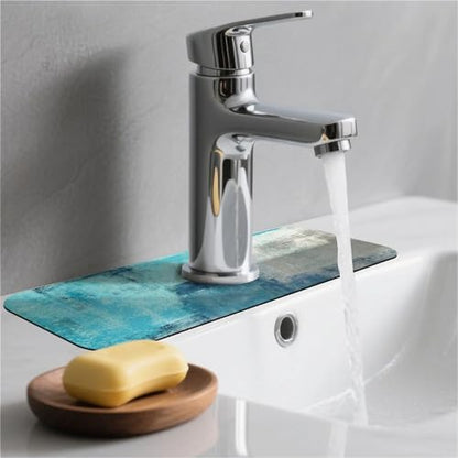 Kitchen Sink Splash Guard，Blue ocean Faucet Mat Sink Gadgets-Super Absorbent Fast Drying Mat Drip Catcher for Kitchen, Bathroom,Sink Mat, Dish Drying Mat, Bathroom(15" X 5.5" ) - color: Blue ocean