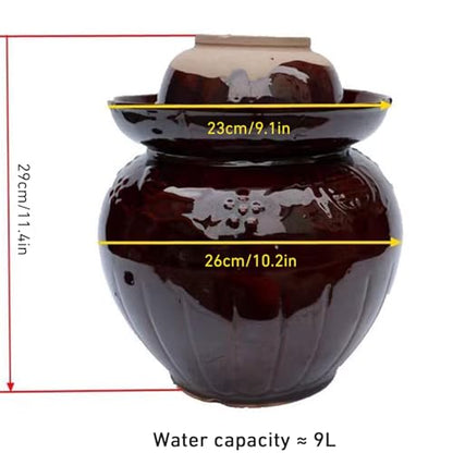 Traditional Chinese Ceramic Fermentation Crock With Water Seal Lid, Stoneware Sauerkraut Pickling Jar, 1 Pcs(9L) - size: 9L