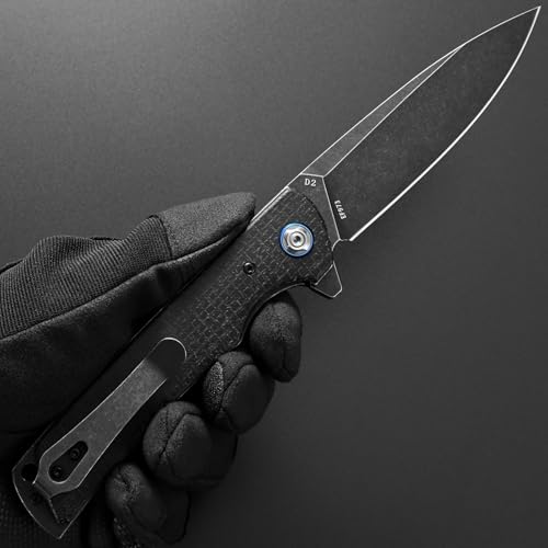 Eafengrow EF973 Folding Knife, D2 Steel Blade Micarta Handle Scale Pocket Knife Folder for Working Camping Hiking EDC Tool Knife(black) - color: black