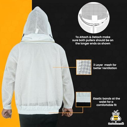 3-Layer Ventilated Mesh Bee Jacket for Men & Women with Veils Sting-Proof Beekeeping Jacket with Leather Gloves & Bag - color: White Fencing Veil, size: 4X-Large