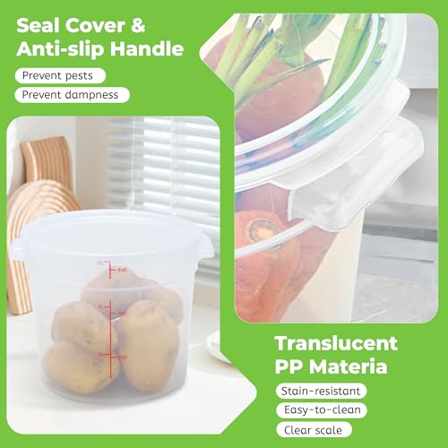 BIEAMA 4 Pack 6 Qt Round Food Storage Containers with Lids, Translucent PP | Include lids, labels, measuring cups and containers with capacity markings for food prep, pantry storage and dough proofing. - color: 6Qt Round-4 Pack
