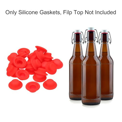 uxcell 25 Pcs Silicone Rubber Gaskets Washer, High Pressure Leak-proof Beer Bottle Gasket Seals Top Washers for Swing Flip Beer Soda Bottle, Red - color: Red