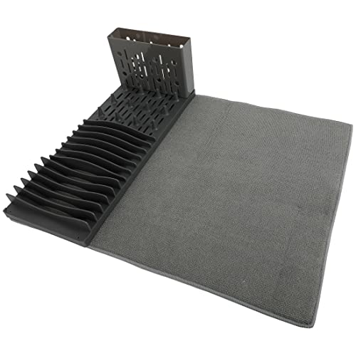 Lily's Home 19" x 15.5" Premium Microfiber Kitchen Counter Mat with Collapsible Rack Absorbent Dish Drying Mat for Sink Dishes Utensils Pots and Pans
