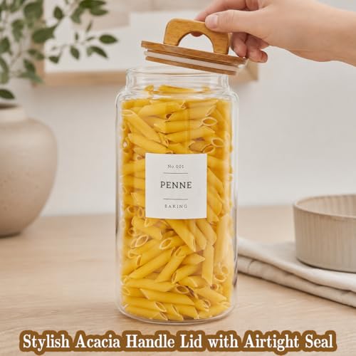 2 Pack Large Glass Flour and Sugar Containers with 132 Pantry Labels - 105 FL OZ Glass Canisters with Bamboo Airtight Lids - Farmhouse Kitchen Glass Pantry Jars for Cookie, Rice, Pasta, Cereal, Salt - size: 105OZ-2 Pack