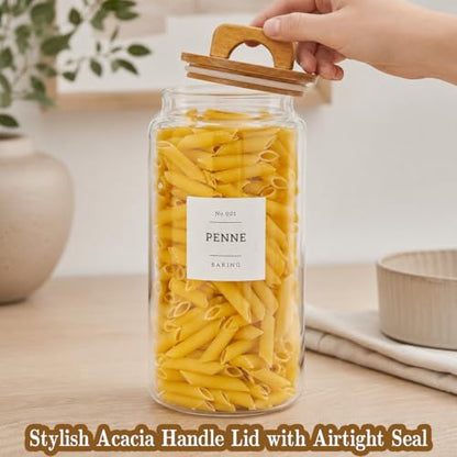 2 Pack Large Glass Flour and Sugar Containers with 132 Pantry Labels - 105 FL OZ Glass Canisters with Bamboo Airtight Lids - Farmhouse Kitchen Glass Pantry Jars for Cookie, Rice, Pasta, Cereal, Salt - size: 105OZ-2 Pack