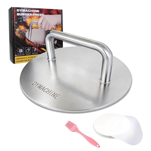 Smash Burger Press,8.5 Inch Stainless Steel Hamburger Press,2.5mm Thick Non-Stick Smooth Smasher,Round Grill Weight Press, Griddle Press Kitchen Stuff,For Cooking Beef Bacon Steak - size: 8.5' Round