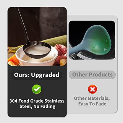 Newness Soup Ladle, [Rustproof, Heat Resistance, Integral Forming] Durable 304 Stainless Steel Soup Spoon with Vacuum Ergonomic Round Handle, Cooking Spoon for Kitchen, 13.7 Inches, Black - color: Black