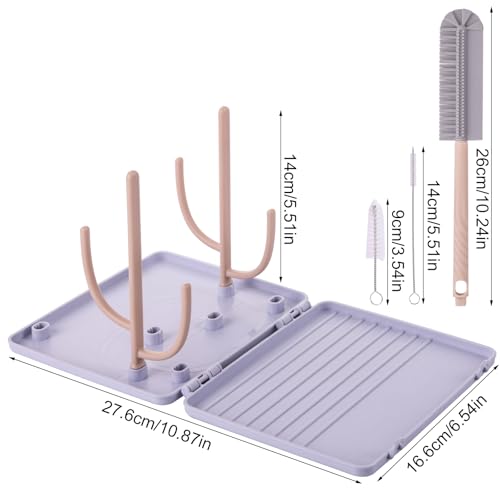 Baby Bottle Drying Rack -Travel Baby Bottle Drying Rack Set, Cleaner Kit with Silicone Bottle Brush,Straw Brush, Suitable for Home use or Traveling with Babies, Camping(Gray) ﻿ ﻿