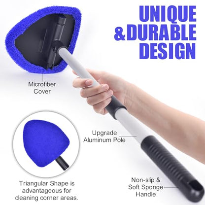 Windshield Cleaner Car Windshield Cleaning Tool with 3 Reusable, Washable Microfiber Pads and Extendable Handle Microfiber Car Window Cleaner - color: Blue1