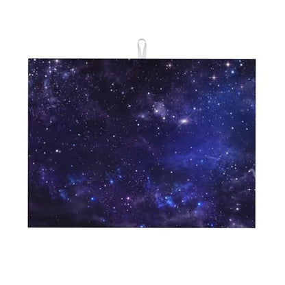 Galaxy Starry Night Sky Stars Dish Drying Mat for Kitchen Counter 18 x 24 inch Cosmic Starry Dish Drainer Rack Mats with Hanging Loop Universe Nebula Space Dishes Drainer Pads Drying Pad - color: Dark Blue