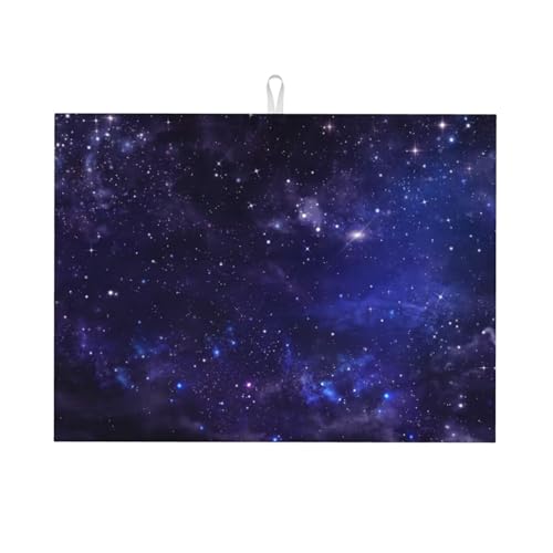 Galaxy Starry Night Sky Stars Dish Drying Mat for Kitchen Counter 18 x 24 inch Cosmic Starry Dish Drainer Rack Mats with Hanging Loop Universe Nebula Space Dishes Drainer Pads Drying Pad - color: Dark Blue