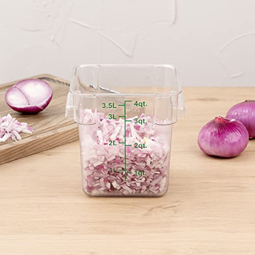 Restaurantware Met Lux 4 Quart Brine Buckets 10 Square Marinating Containers - With Volume Markers Built-In Handles Clear And Green Plastic Dough Rising Buckets Freezer-Safe Lids Sold Separately - size: 4 Quarts, style: 10 Count