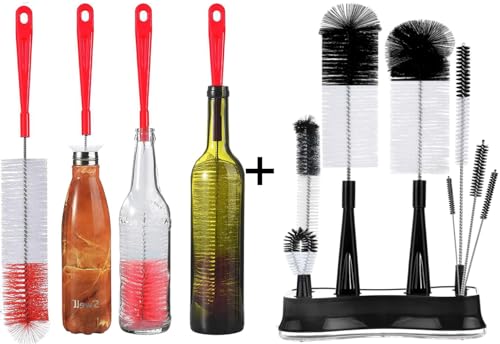 ALINK Red Bottle Brush + ALINK 8 Pack Black Bottle Brush Cleaning Set with Stand