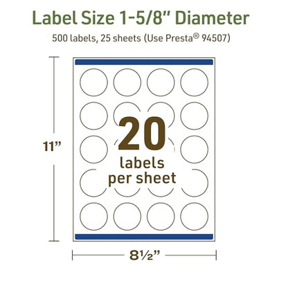 Avery Dissolvable Round Labels, Sure Feed Technology, 1-5/8" Diameter, Matte White, Print-to-The-Edge, Laser/Inkjet Printable, 500 Labels Total - style: 500 labels