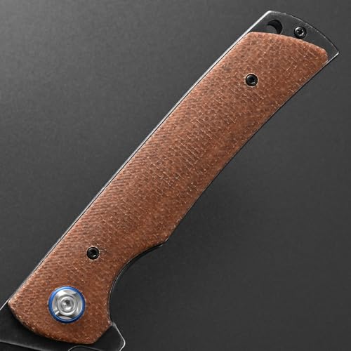 Eafengrow EF973 Folding Knife, D2 Steel Blade Micarta Handle Scale Pocket Knife Folder for Working Camping Hiking EDC Tool Knife(brown) - color: brown