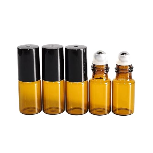 50 PCS 3ml Amber Glass Roller Bottle,Essential Oil Sample Vials with Stainless Steel Roller Ball,Black Caps,for Travel Perfume Cosmetics Small Container(2 Funnels, 2 Dropper, 1 Opener) (3ml) - size: 3ml