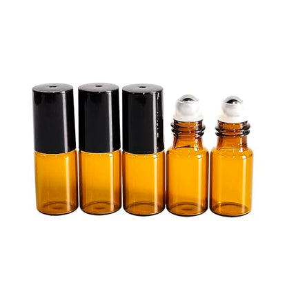 50 PCS 3ml Amber Glass Roller Bottle,Essential Oil Sample Vials with Stainless Steel Roller Ball,Black Caps,for Travel Perfume Cosmetics Small Container(2 Funnels, 2 Dropper, 1 Opener) (3ml) - size: 3ml
