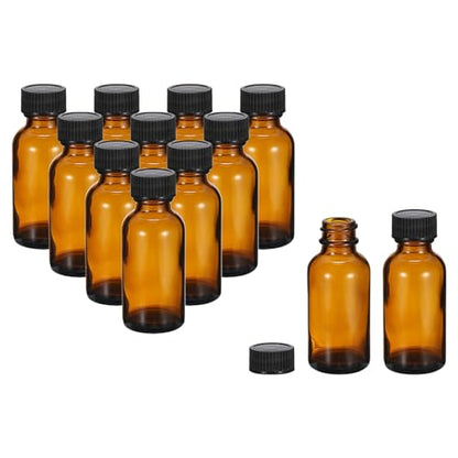PATIKIL 1oz(30ml) Glass Sample Bottles, 12Pcs Round Bottle Dispensing Bottles with Black Poly Cone Cap for Reagent Liquids, Essential Oils, Perfume, Amber - color: Amber,Black, size: 1 oz