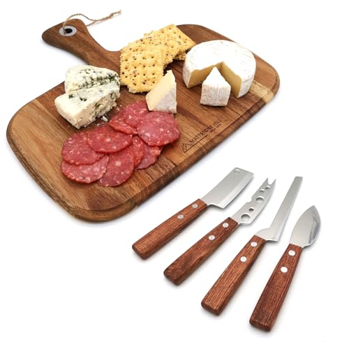 Cheese Knife, MATTSTONE HILL Cheese Knives Set - Soft & Semi Hard Cheese Knife, Soft Cheese Slicer, Cheese Cleaver, Hard Cheese Cutter, Premium Stainless Steel, Wood Handle - size: 4PCS Cheese Knife Set