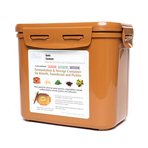 Crazy Korean Cooking Premium Kimchi, Sauerkraut Fermentation and Storage Container with Inner Vacuum Lid, Sandy Brown, 0.9 gallon (3.4 L) (0.9 Gal (3.4L) 1 PACK) - size: 0.9 Gal (3.4L) 1 PACK