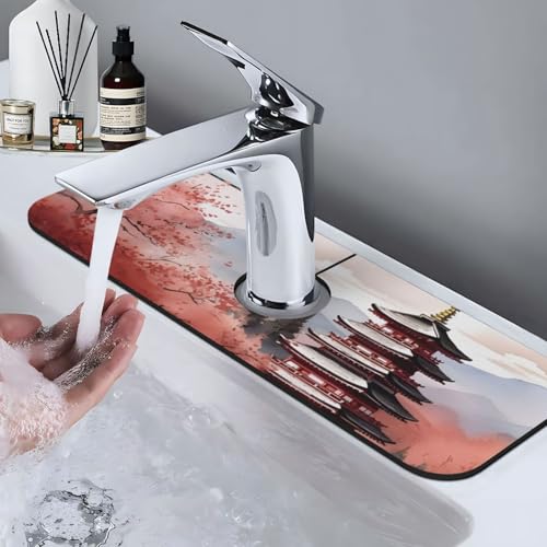 Kitchen Sink Faucet Mat Splash Guard, City Japanese Super Absorbent Drying Mat, Non-Slip Drain Pad for Bathroom Counter - color: City Japanese