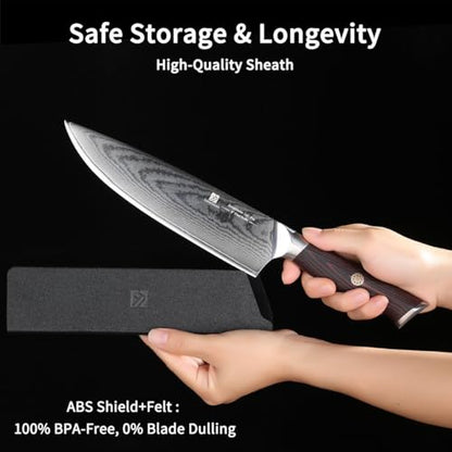 Chef Knife,8inch Damascus knife,67-Layer High Carbon Stainless Steel Kitchen Knife,Professiona Sharp Cutting Knives with Ergonomic G10 Red Black Handle,Gift Box for Home and Kitchen Birthday Gift - style: 13C pro Chef Knife(Red Black)