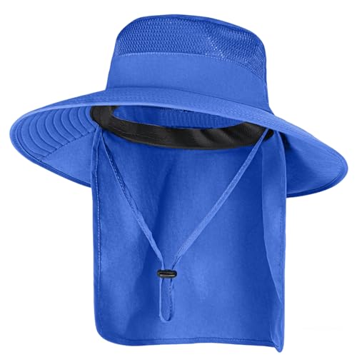 Sun Hats for Men Women Fishing Hat UPF 50+ Breathable Wide Brim Bucket Hats Summer UV Protection Safari Hat with Neck Flap - color: Royal Blue