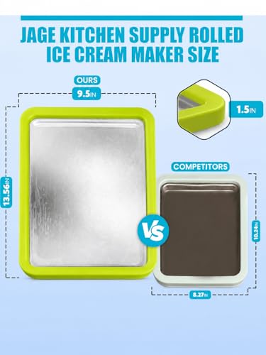 Extra Large Rolled Ice Cream Maker (14"x10") - Make Instant IceCream w/the Family - Manual Roll Your Own IceCream - Roll Ice Cream Tray (Green) - color: Green