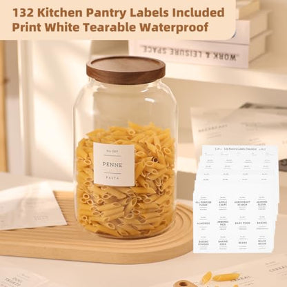 2 Pack Large Glass Flour and Sugar Storage Containers with Airtight Acacia Wood Lids and 132 Kitchen Pantey Labels Preprint - 1 Gallon Borosilicate Glass Canister Sets for Food,Pasta,Cookie,Rice - size: 1 Gallon-2 Pack
