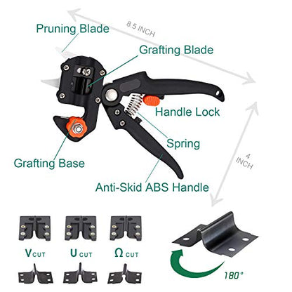 Professional Grafting Tool Kit - 3-in-1 Pruner with SK5 Blades, Grafting Knife, Tapes, Labels & Clips - Fruit Tree Grafting Supplies for Apples, Peaches, Grapes (Gardening Grafting Tools)