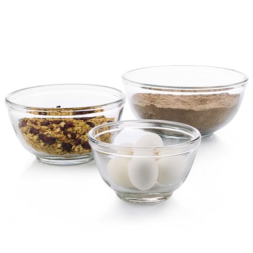Libbey Baker's Basics 3-Piece Glass Mixing Bowls Set - Clear Bowls for Baking, Prep, Serving & Storage - Microwave, Oven, Freezer and Dishwasher Safe - color: Mix Set 3