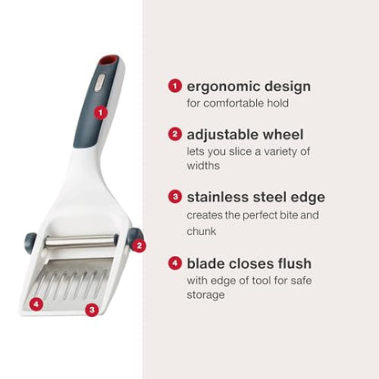 Zyliss Dial & Slice Cheese Slicer - Adjustable, Handheld Cheese Slicer with Stainless Steel Edge and Ergonomic Handle White