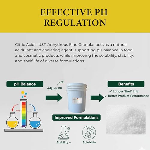 Citric Acid USP Anhydrous Fine Granular Jungbunzlauer Food and Cosmetic Grade pH Control Preservative Crystal Powder for Baking Cleaning DIY Formulations and Household Applications - 44 Pounds