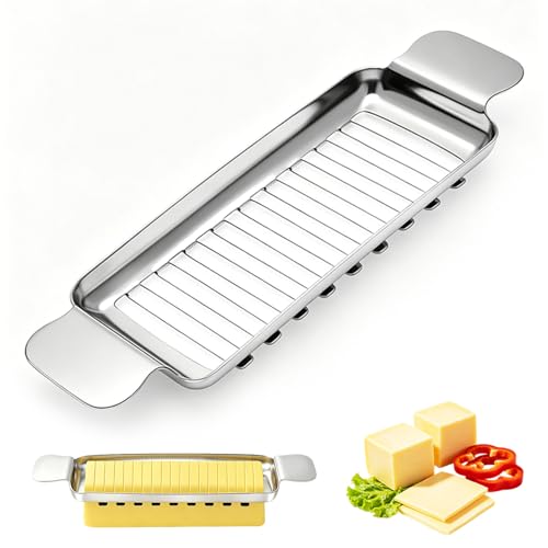 Butter Cutter and Cheese Slicer, Dishwasher-Safe Stainless Steel | Wire slicer for butter sticks, soft cheese, eggs, tofu, fruit, and lunch meat; ergonomic grip, easy cleanup
