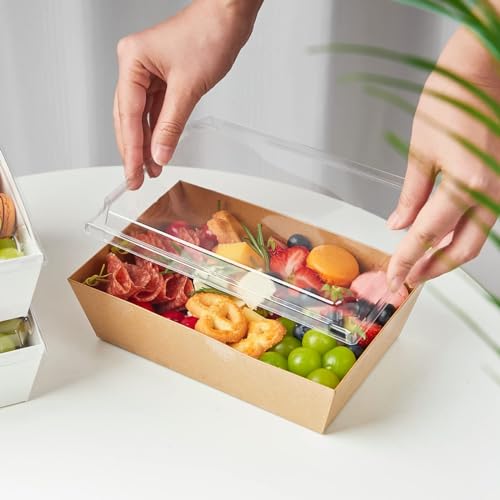ZORRITA Paper Charcuterie Boxes with Clear Lids, 8 x 6 Inch, Brown, 20 Pack | Large Disposable, Take Out Bakery Boxes, For Cake, Cupcakes, Sandwiches, Cookies, Cocoa Bombs, Salads - color: Brown (20 Pack)