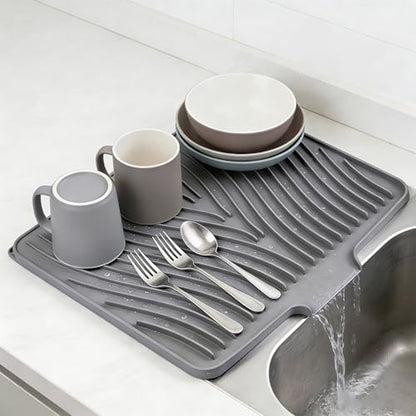 Silicone Dish Drying Mat 16x13,Food-Grade Silicone,Easy Clean Pad for Countertop Protection,Heat Resistant,Easy Clean,Non-Slip Drain Pad with Built-in Drain,Multi-Functional Use,Grey - color: Gray, size: 16" x 13"