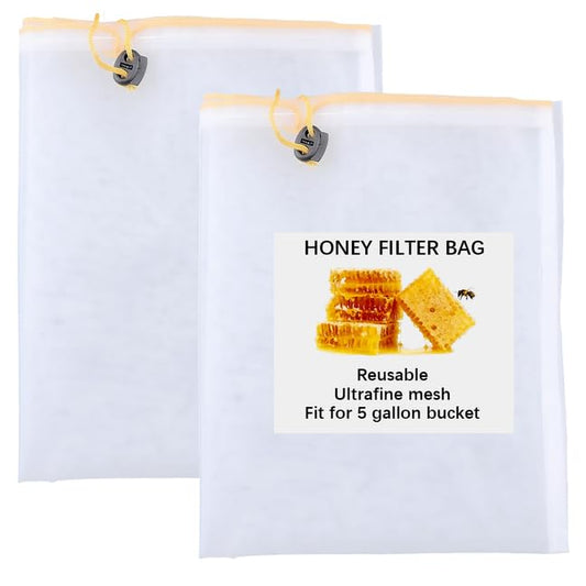 CRASPIRE 2Pcs Honey Filter Bag Honey Strainer in a 5 Gallon Bucket Reusable with Adjustable Drawstring Ultra-Fine Mesh Strainer Beginner Honey Extractor Equipment Washable Bee Supplies for Farmers