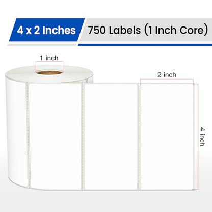 L LIKED 4" x 2" Thermal Labels, Blank Removable Labels with No Residue, Water and Oil Resistant, Use for Both Home and Office (1 Roll, 750 Labels) - size: 4x2-750