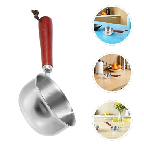 4pcs Mini Butter Warmer Sauce Pans with Wooden Handles 150ml Stainless Steel Small Cooking Pots for Home Kitchens and Cafes with Precision Measuring and Rapid Even Heat
