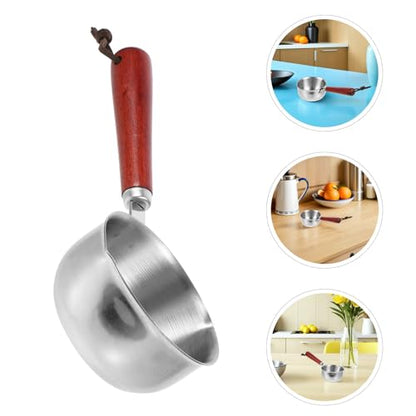 4pcs Mini Butter Warmer Sauce Pans with Wooden Handles 150ml Stainless Steel Small Cooking Pots for Home Kitchens and Cafes with Precision Measuring and Rapid Even Heat