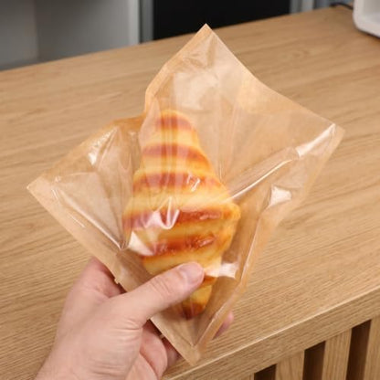 Lurrose 100pcs Kraft Paper Bags: Food Storage Bags with Transparent Window - Reusable for Snack Cookies Bread Candy Treat Cheese Tea 7.9"x7.17"