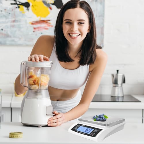 Large Digital Kitchen Scale 30kg/66lb Food Scale for Baking Cooking Stainless Bread Scale with LCD Display Counting Scales for Coins Adapter Included(Stainless White) - color: Stainless white