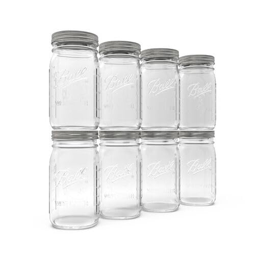 Ball Wide Mouth Glass Mason Jars with Lids and Bands, Used for Canning, Pickling, Juice, Jam, Jelly, Quart Size 32 Ounce (Pack of 8) - color: Quart, size: 32 Ounce (Pack of 8)