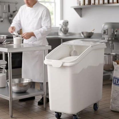 TrueCraftware- 27 Gallon Shelf Ingredient Bin (430 Cups) White with Clear Sliding Lid Casters & Measuring Scoop- Plastic Kitchen Pantry Storage Bin for Dry Food Flour Sugar Kitchen Restaurant - size: 27 Gallon