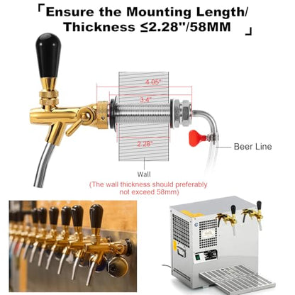 Beer Tap Faucet 4'' Long Beer Tap Shank, Brass Beer Faucet Stainless Steel Core Draft Beer Dispenser Beer Keg Tap Bar Tap 5/16'' Barb G5/8 Thread with Flow Valve for Kegerator, Freezer, Fridge, Wall