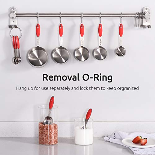 Measuring Cups : U-Taste 18/8 Stainless Steel Measuring Cups and Spoons Set of 10 Piece, Upgraded Thickness Handle(Red) - color: Red