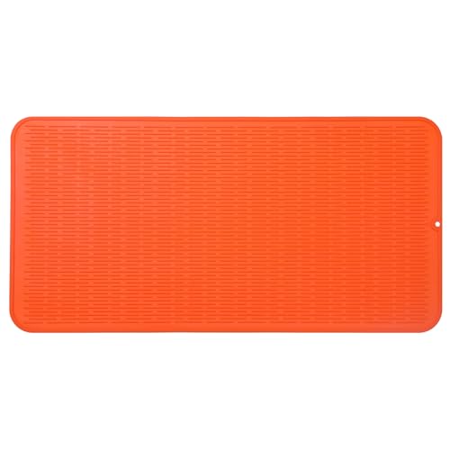 MicoYang Silicone Dish Drying Mat for Multiple Usage,Easy clean,Eco-friendly,Heat-resistant Silicone Mat for Kitchen Counter or Sink,Refrigerator or Drawer Liner Orange 5XL 36inches x 18inches - color: Orange, size: 36"L x 18"W