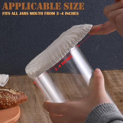 6Pcs Sourdough Starter Jar Covers Reusable Fermentation Lids Fits 3-4 Inch Jar Mouths, Elastic Cloth Bowl Covers Breathable Sourdough Jars Cover for Mason Jars Wide Mouth and Normal Mouth