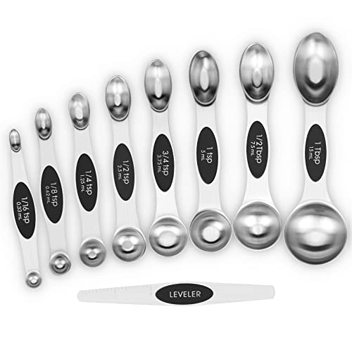 Aovchei 9 PCS Magnetic Measuring Spoons Set, Dual Sided, Stainless Steel Small Tablespoon, Teaspoons, Fits in Spice Jars, for Dry and Liquid, Black - size: 9pcs-black